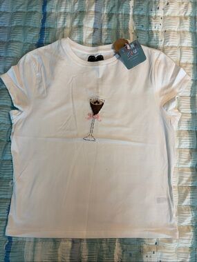 NWT: Boutique Espresso Martini Graphic Tee White Slight Crop Fits S/M